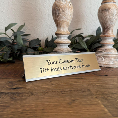2"x8" Custom Engraved Desk Name Plates with Aluminum Holder - Coworker Gift - Desk Name Tag for Business & Home Office Use