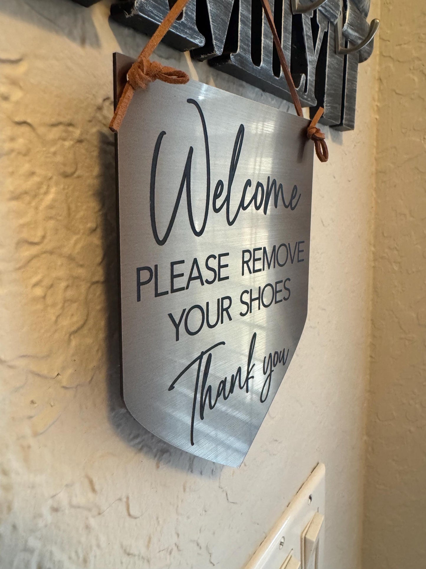 Welcome Please Remove Your Shoes Acrylic Entryway Sign - No Shoes Sign - Front Door Sign - Shoes Off Sign