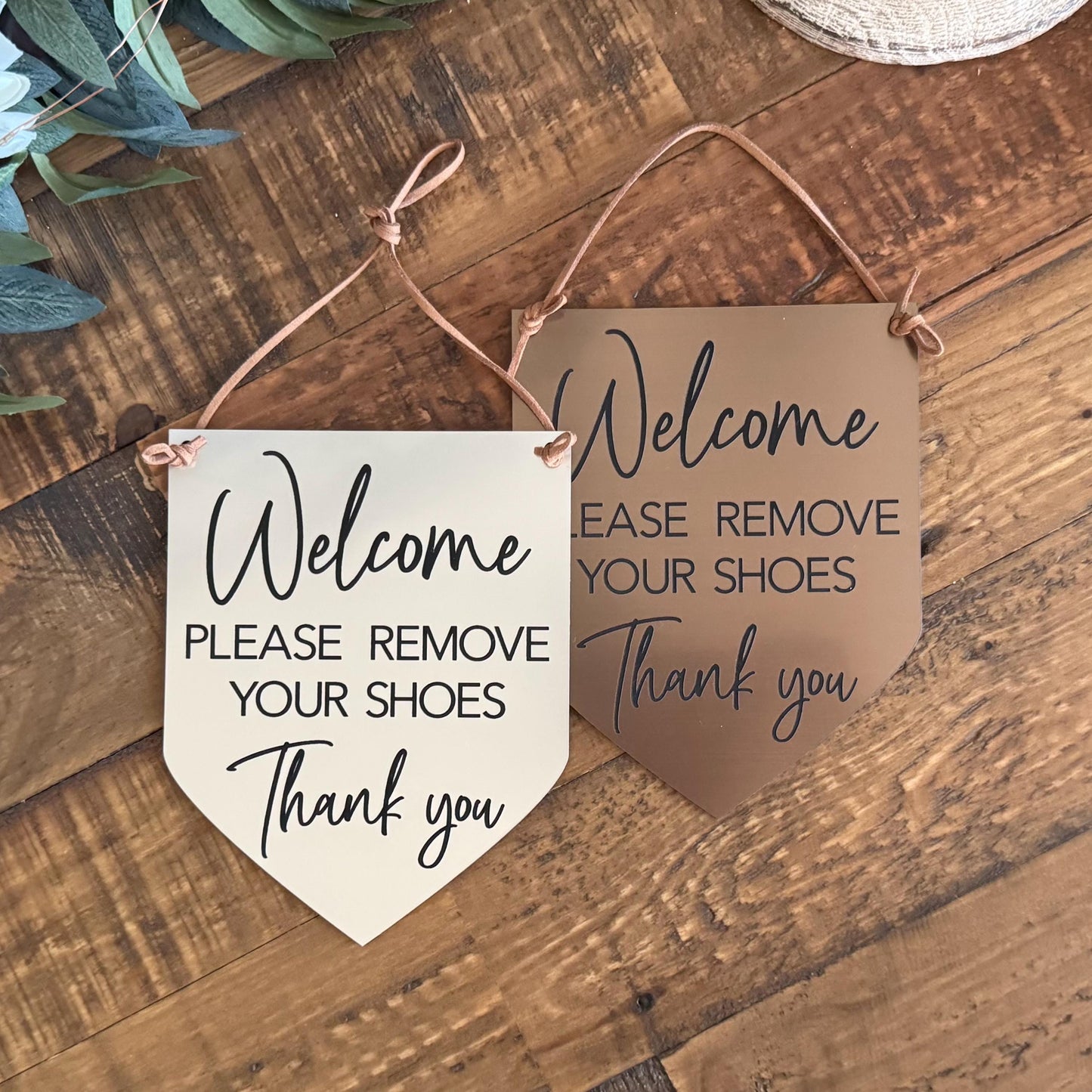 Welcome Please Remove Your Shoes Acrylic Entryway Sign - No Shoes Sign - Front Door Sign - Shoes Off Sign