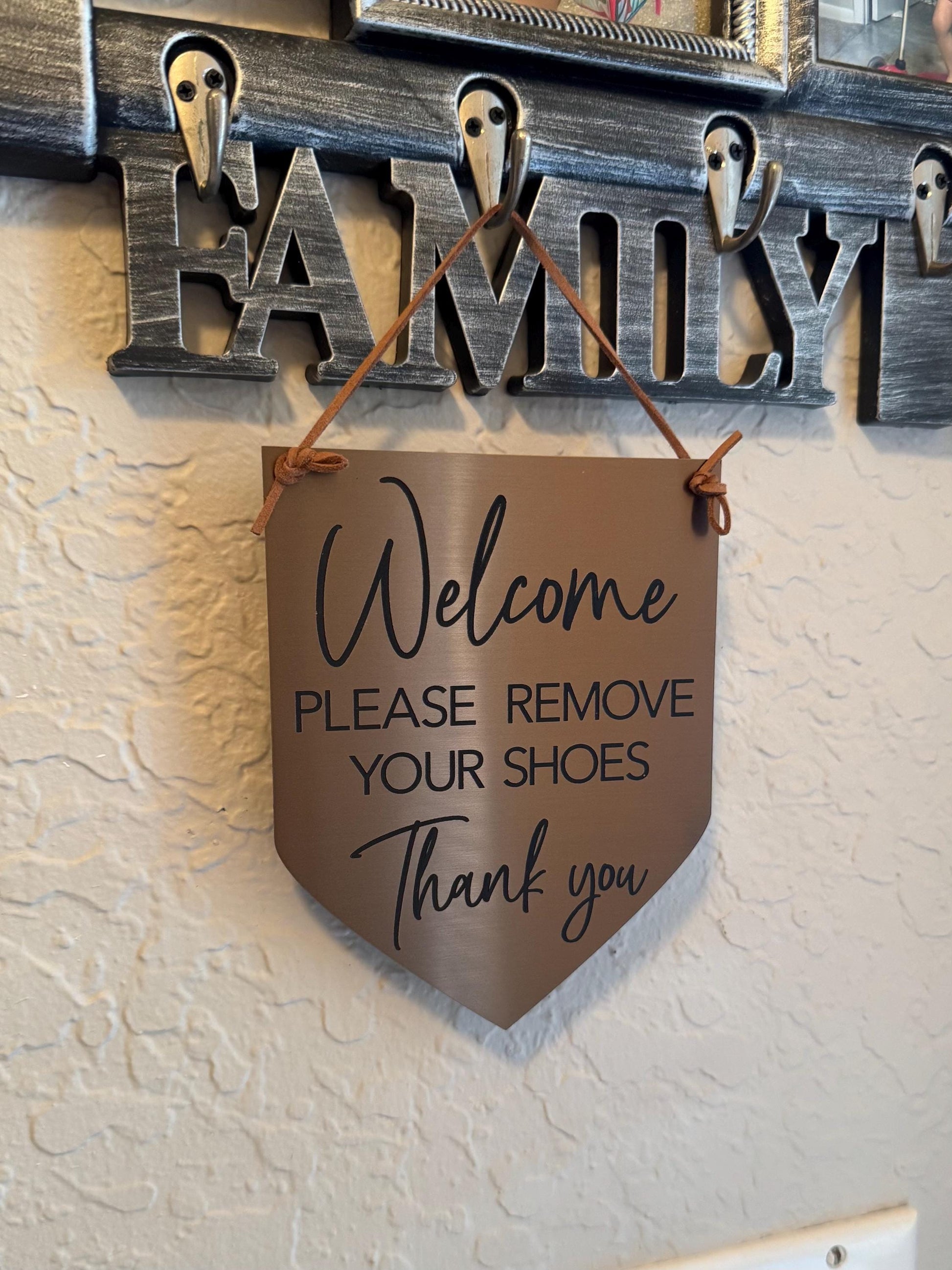 Welcome Please Remove Your Shoes Acrylic Entryway Sign - No Shoes Sign - Front Door Sign - Shoes Off Sign