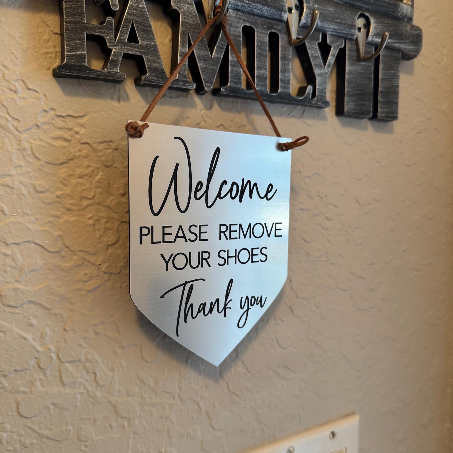 Welcome Please Remove Your Shoes Acrylic Entryway Sign - No Shoes Sign - Front Door Sign - Shoes Off Sign