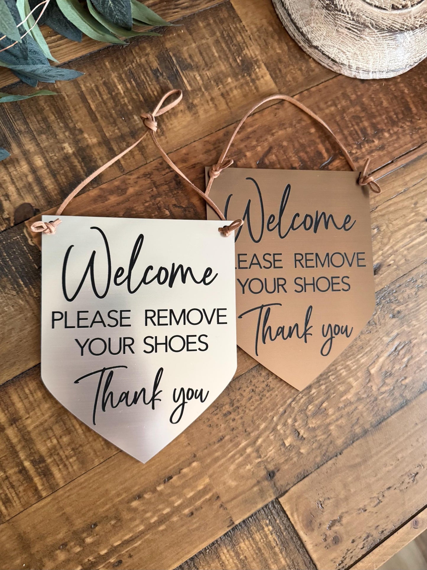 Welcome Please Remove Your Shoes Acrylic Entryway Sign - No Shoes Sign - Front Door Sign - Shoes Off Sign