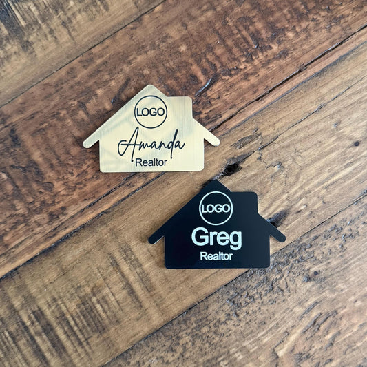 Custom Engraved House-Shaped Magnetic Realtor Name Badge - Real Estate Agent Name Tag