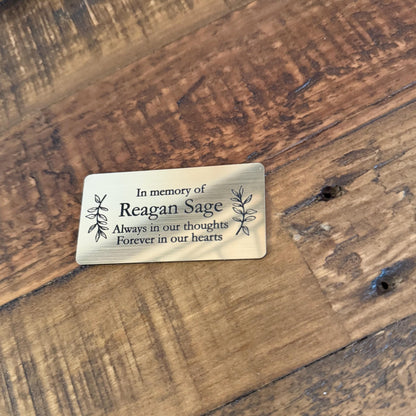 In Loving Memory Plaque, Personalized Memorial Keepsake, Sympathy Gift for Loss of Loved One, Custom Engraved Plaque