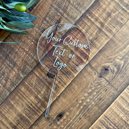 Custom Logo Acrylic Topper, Personalized Clear Engraved Sign for Business Branding, Custom Text Cake Topper for Weddings and Events