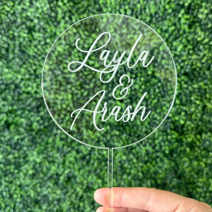 Personalized Wedding Cake Topper with Names - Custom Engraved Clear Acrylic Topper - Mr & Mrs Custom Text Decor