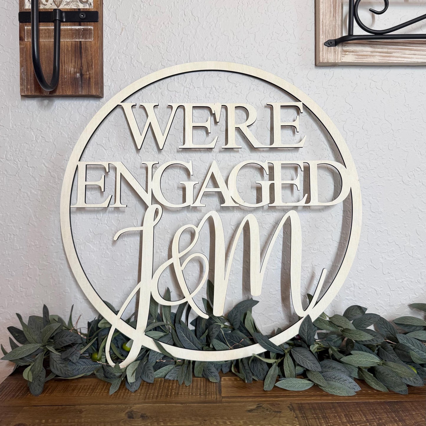 We’re Engaged Wood Sign with Custom Initials