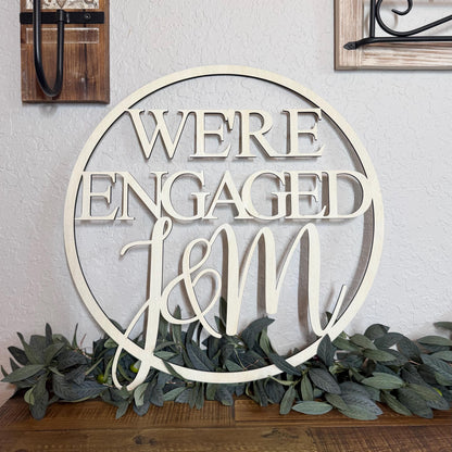 We’re Engaged Wood Sign with Custom Initials