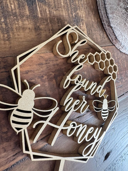 She Found Her Honey Bumble Bee Cake Topper - Bridal Shower Honeycomb Engagement Decor