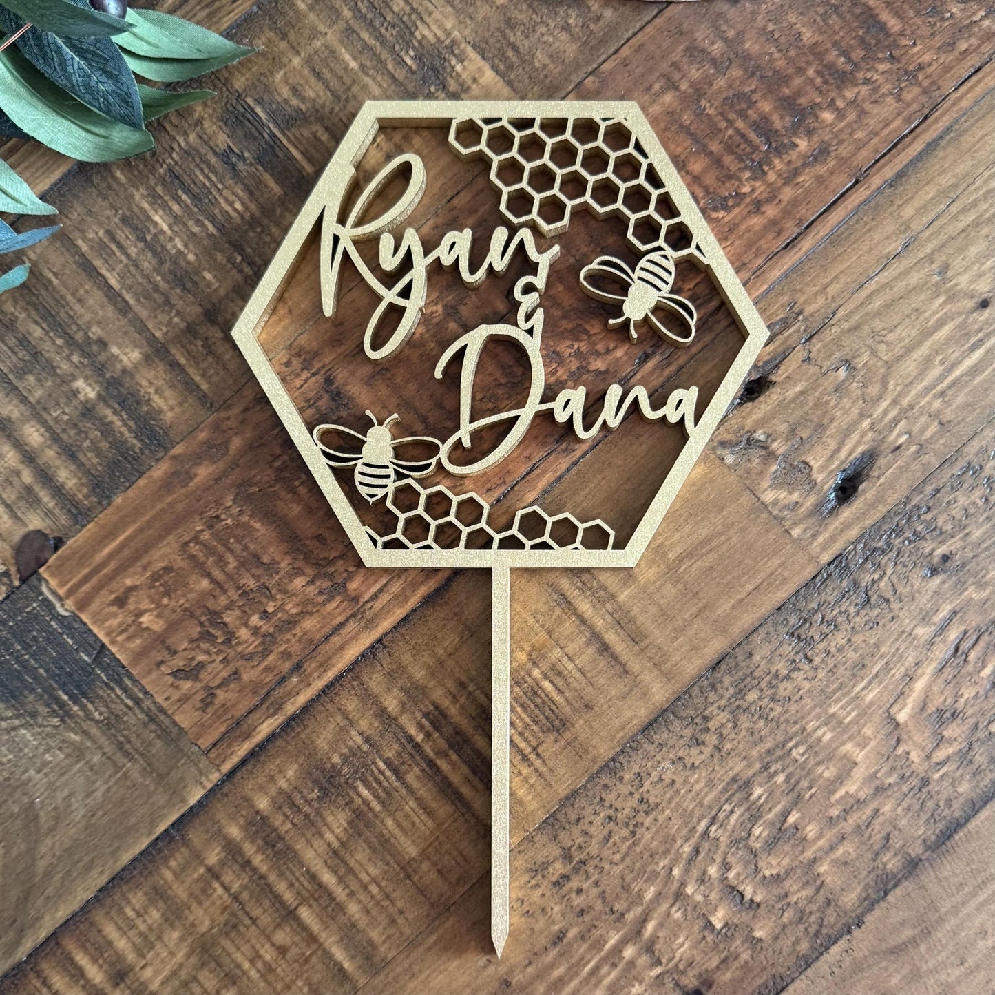 Bumble Bee Custom Cake Topper with Names - Custom Honeycomb Sign