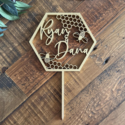 Bumble Bee Custom Cake Topper with Names - Custom Honeycomb Sign