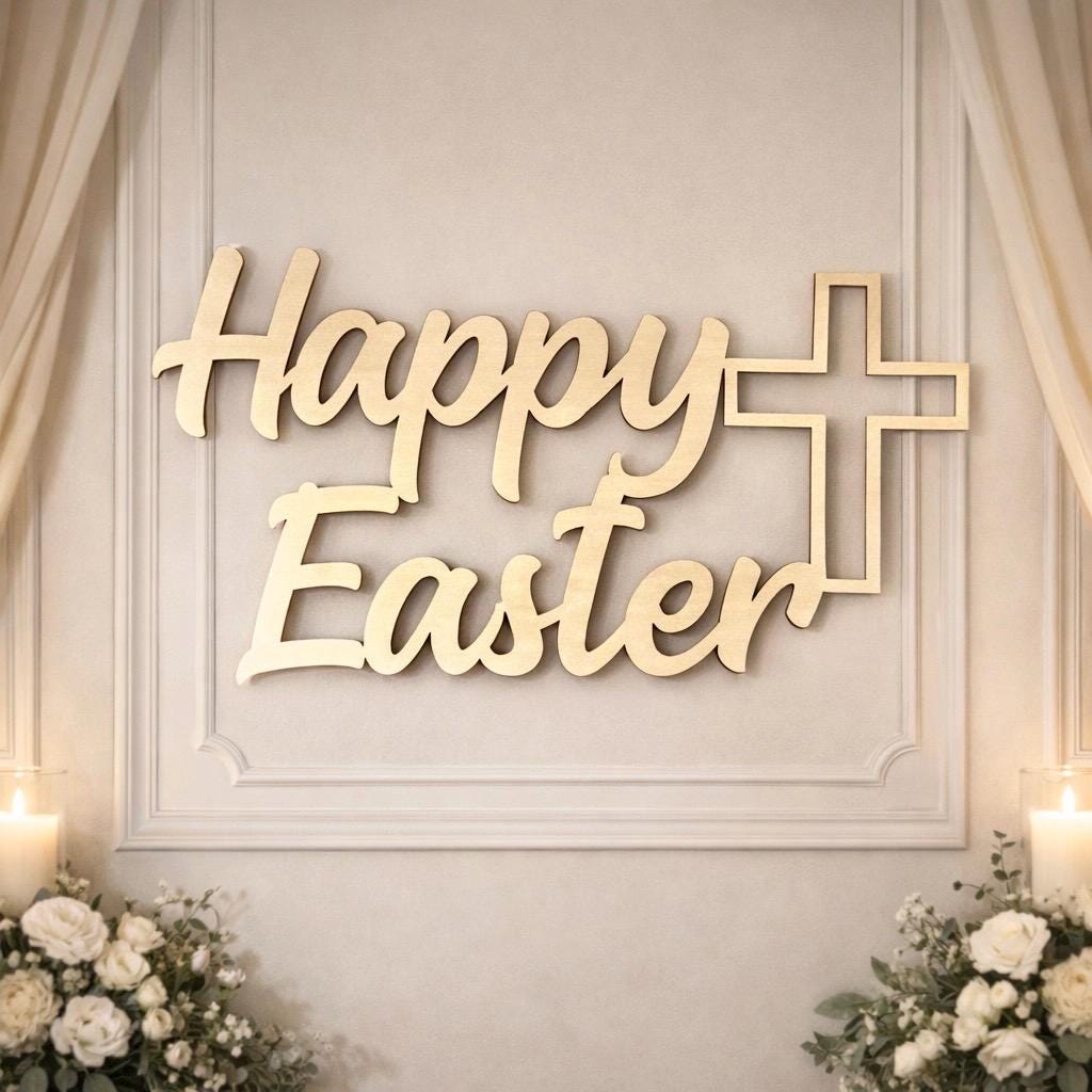 Happy Easter Wood Sign with Cross - Christian Spring Wall or Entryway Sign