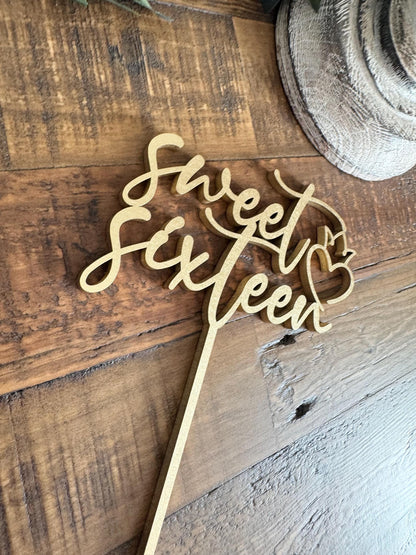 Hello 16 Sweet Sixteen Cake Topper - Personalized Milestone Birthday Decor