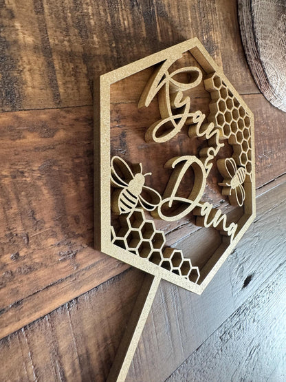 Bumble Bee Custom Cake Topper with Names - Custom Honeycomb Sign
