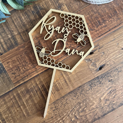 Bumble Bee Custom Cake Topper with Names - Custom Honeycomb Sign