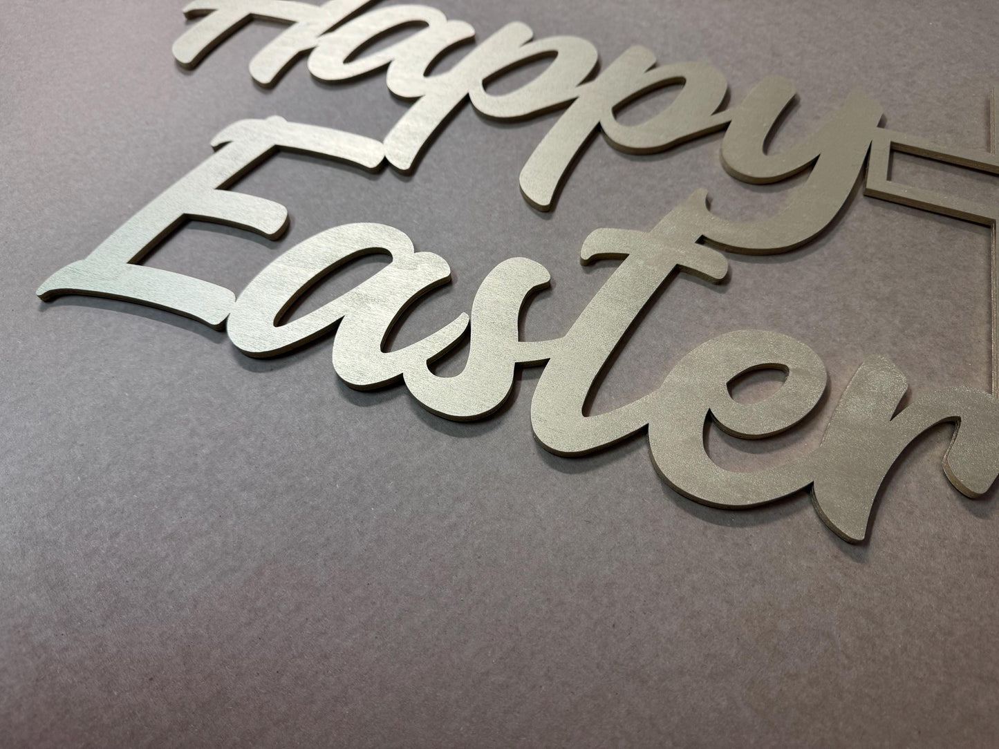 Happy Easter Wood Sign with Cross - Christian Spring Wall or Entryway Sign