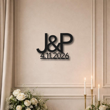 Custom Wedding Initials Wood Sign with Date | Personalized Reception Backdrop Decor