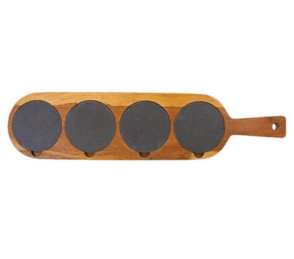 Acacia Wood Slate Flight Board with 4 Engraved Coasters, Custom Logo Tasting Set