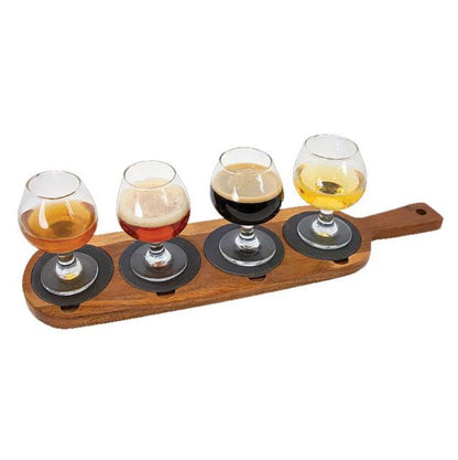 Acacia Wood Slate Flight Board with 4 Engraved Coasters, Custom Logo Tasting Set