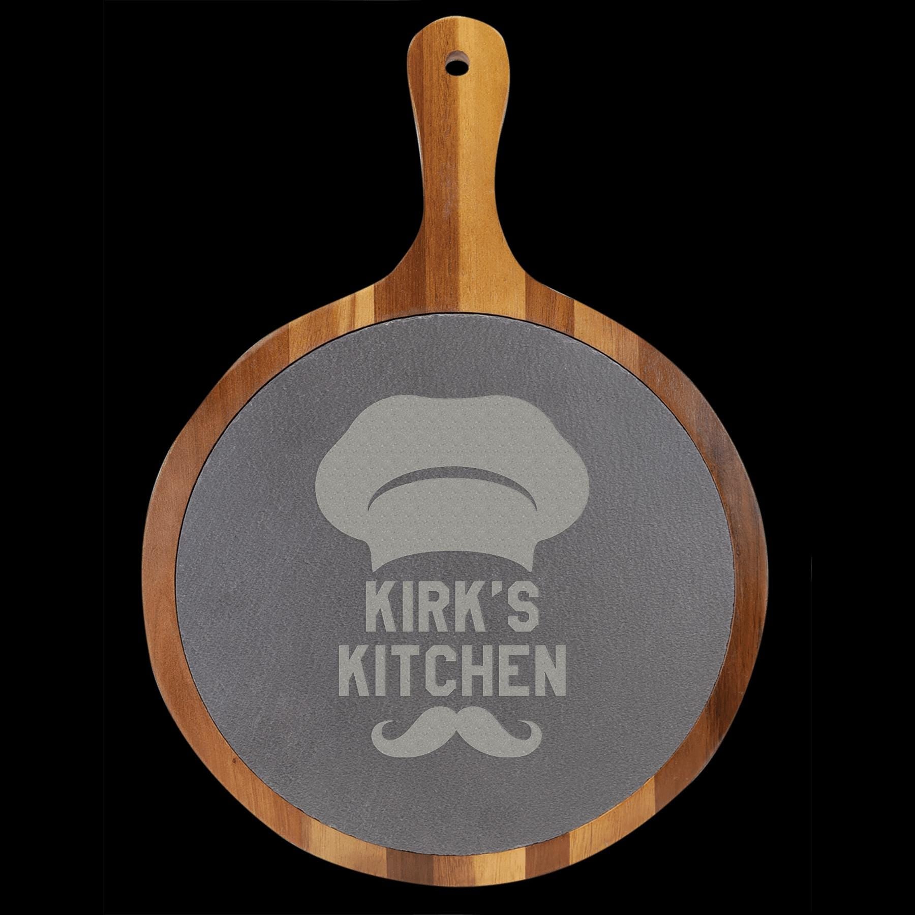 Custom Acacia Wood Slate Serving Board with Handle, Engraved Name or Logo