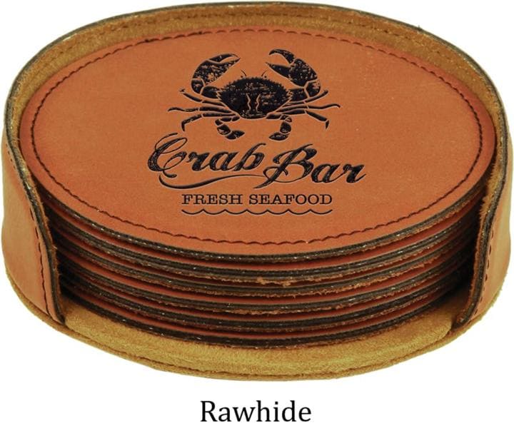 Custom Engraved Round 6 Piece Coaster Set - Promotional Logo for Small Business