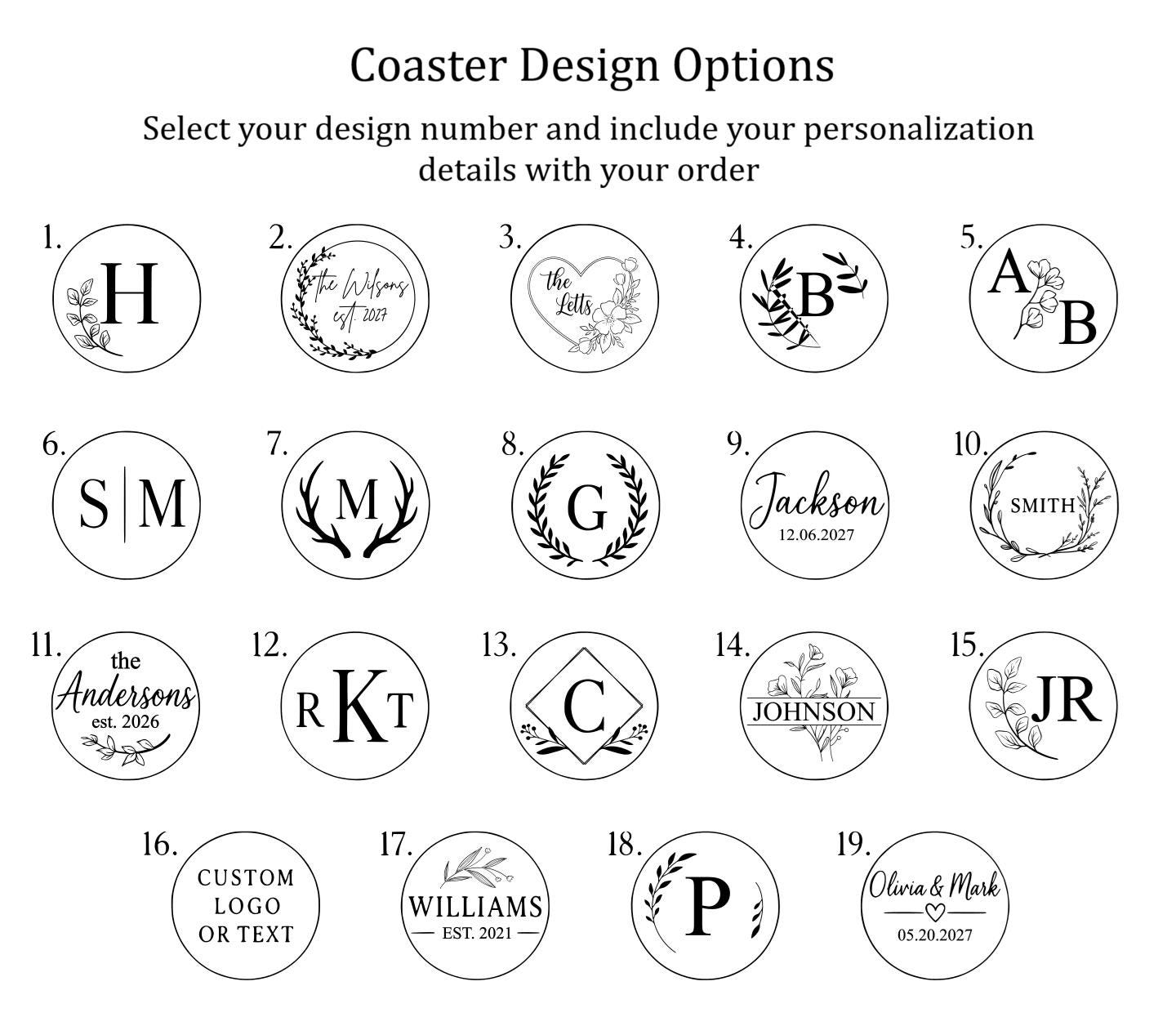 Custom Engraved Round 6 Piece Coaster Set - Promotional Logo for Small Business
