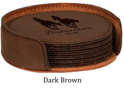 Custom Engraved Round 6 Piece Coaster Set - Promotional Logo for Small Business