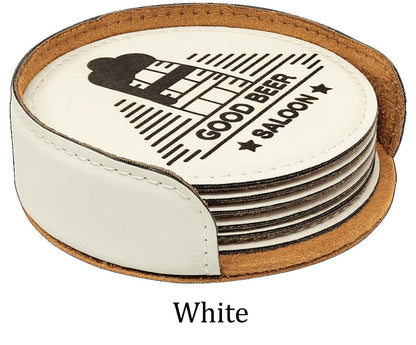 Custom Engraved Round 6 Piece Coaster Set - Promotional Logo for Small Business