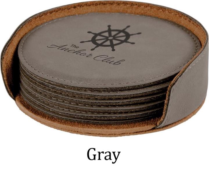 Custom Engraved Round 6 Piece Coaster Set - Promotional Logo for Small Business