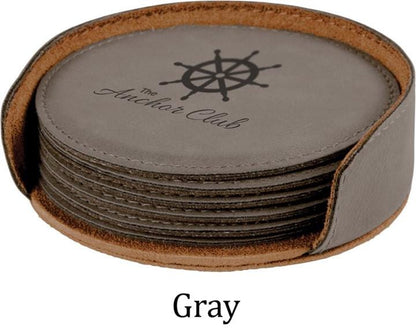 Custom Engraved Round 6 Piece Coaster Set - Promotional Logo for Small Business