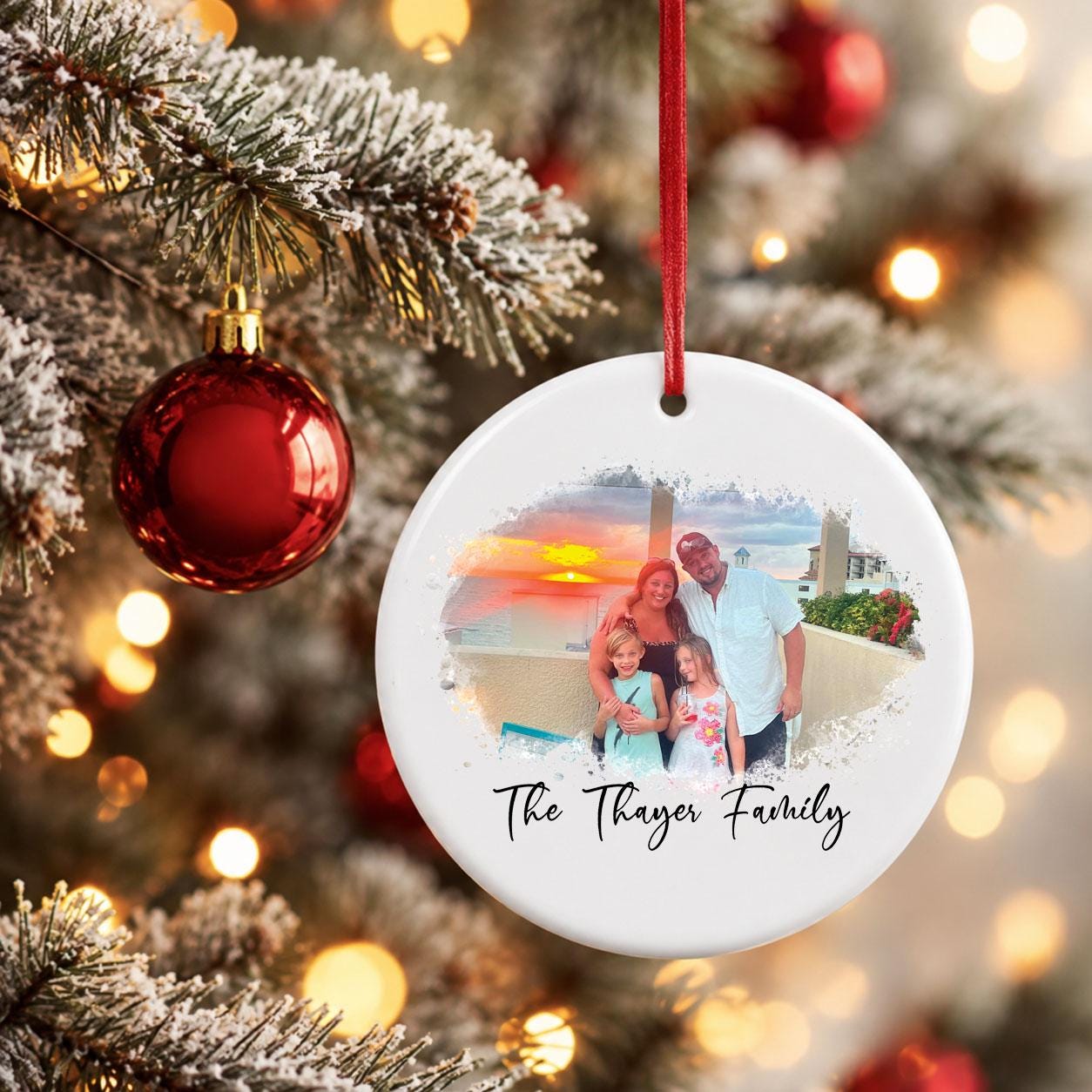 Personalized Family Photo Ornament, Custom Ceramic Christmas Keepsake, Grandparent Christmas gift