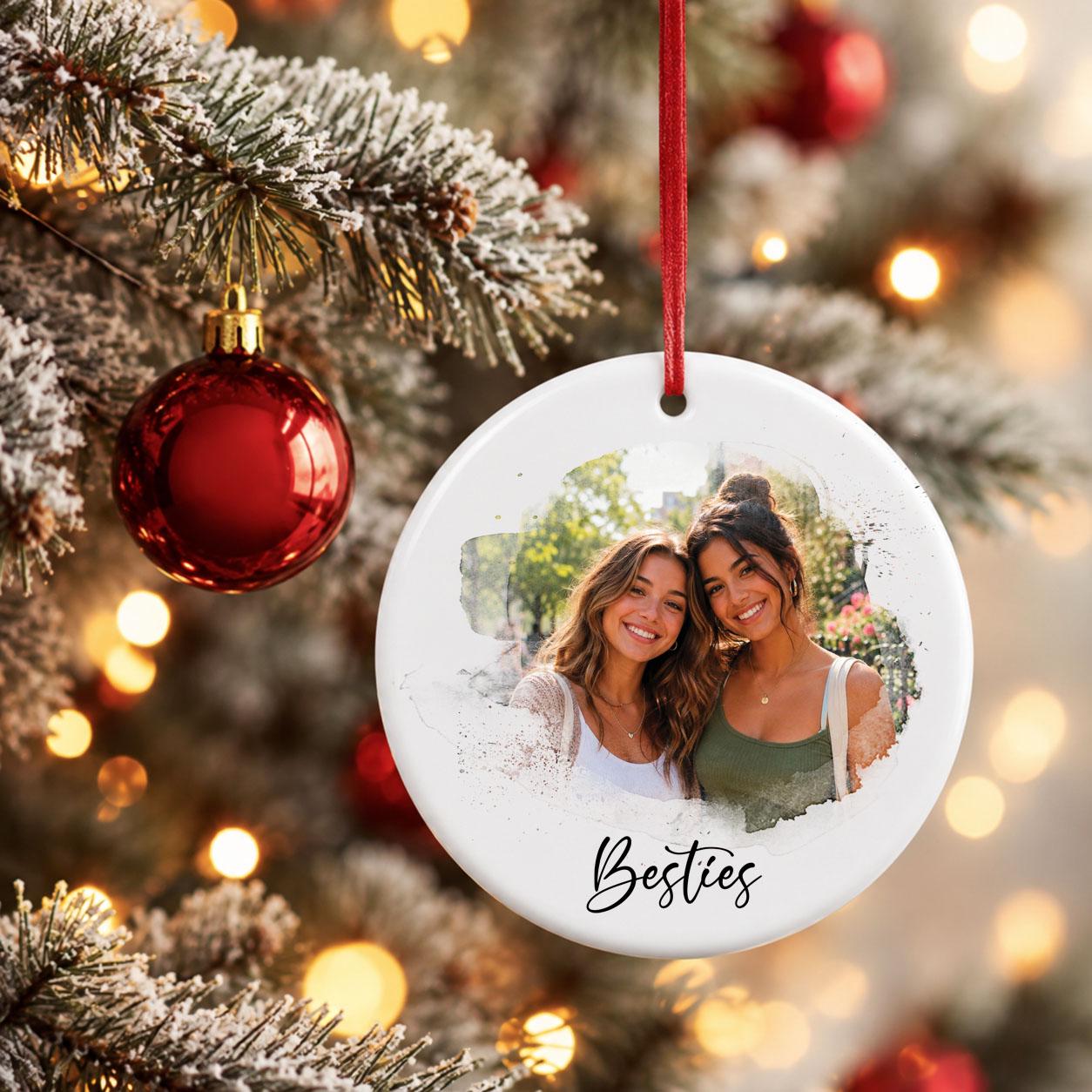 Personalized Best Friend Photo Ornament, Custom Ceramic Besties Christmas Keepsake, Friendship Gift