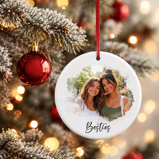 Personalized Best Friend Photo Ornament, Custom Ceramic Besties Christmas Keepsake, Friendship Gift