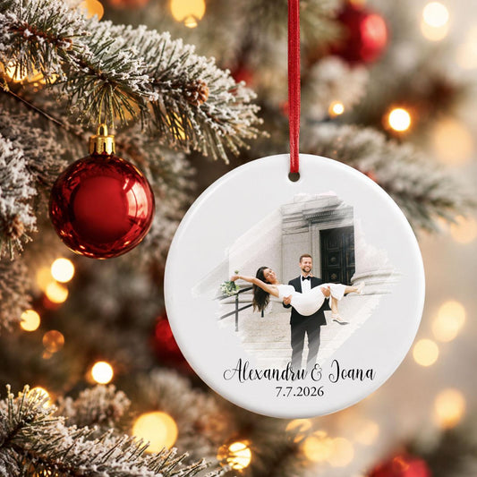 Custom Wedding Photo Ornament, Personalized Ceramic Marriage Keepsake, Bridal Shower Couple Gift