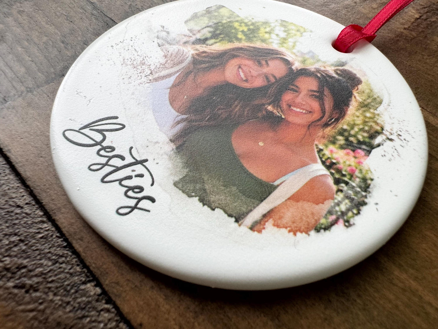 Personalized Best Friend Photo Ornament, Custom Ceramic Besties Christmas Keepsake, Friendship Gift