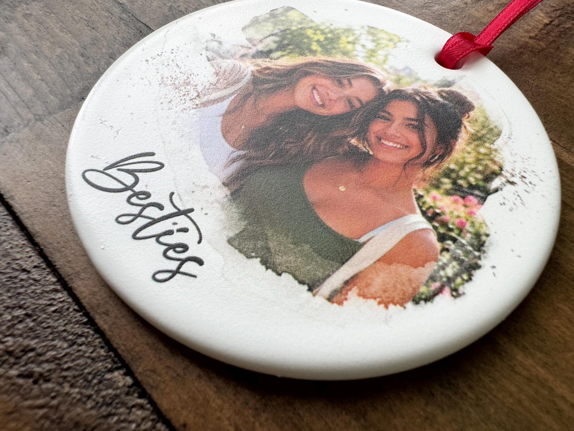 Personalized Best Friend Photo Ornament, Custom Ceramic Besties Christmas Keepsake, Friendship Gift