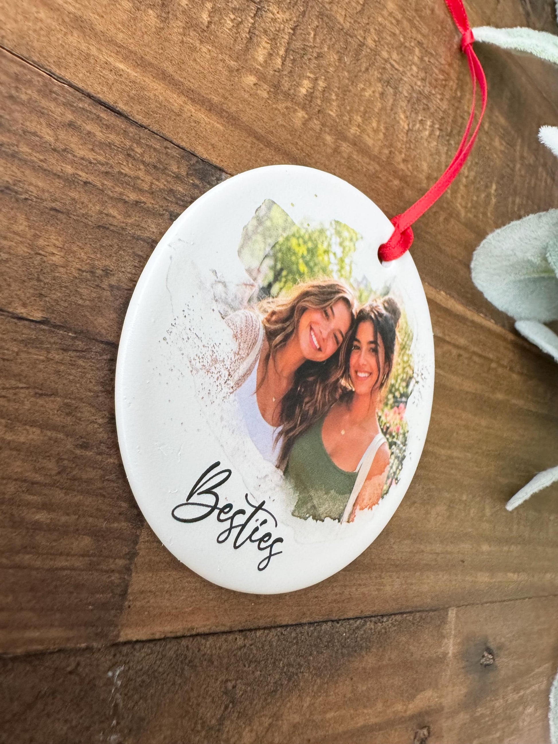 Personalized Best Friend Photo Ornament, Custom Ceramic Besties Christmas Keepsake, Friendship Gift