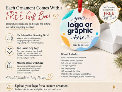 Custom Company Logo Ornament, Full Color Ceramic Business Ornament, Corporate Christmas Gift, Branded Employee or Client Gift