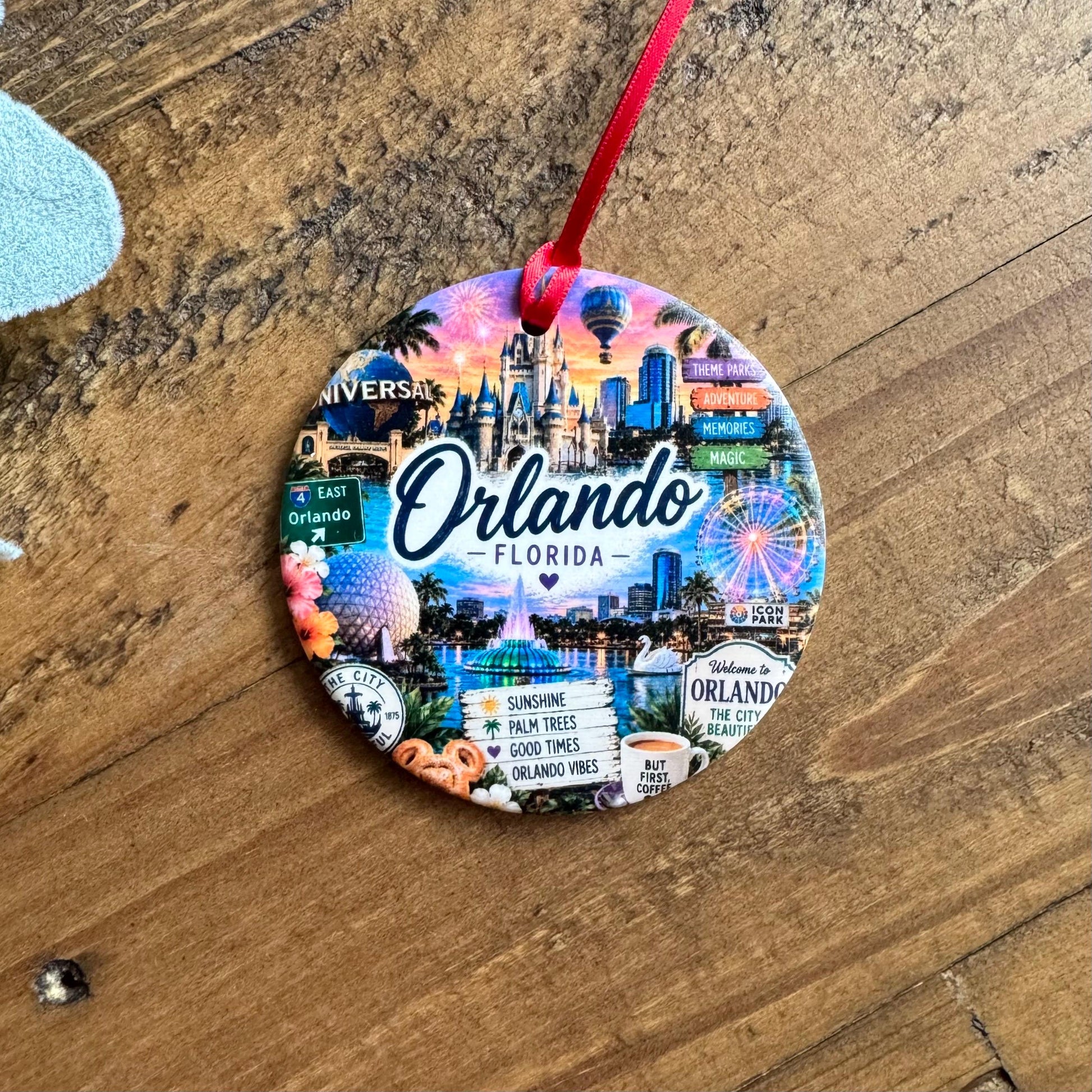 Orlando Ornament, Colorful Florida Christmas Ornament, Orlando Landmarks Souvenir, Theme Park Vacation Keepsake