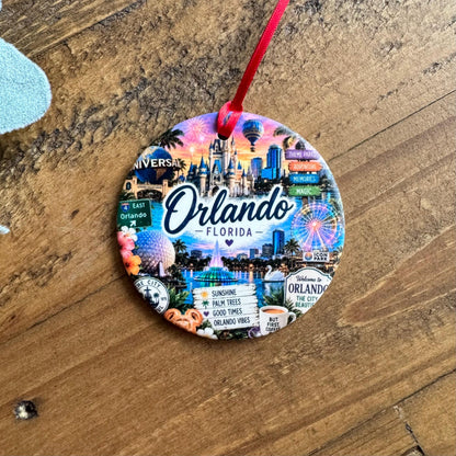 Orlando Ornament, Colorful Florida Christmas Ornament, Orlando Landmarks Souvenir, Theme Park Vacation Keepsake