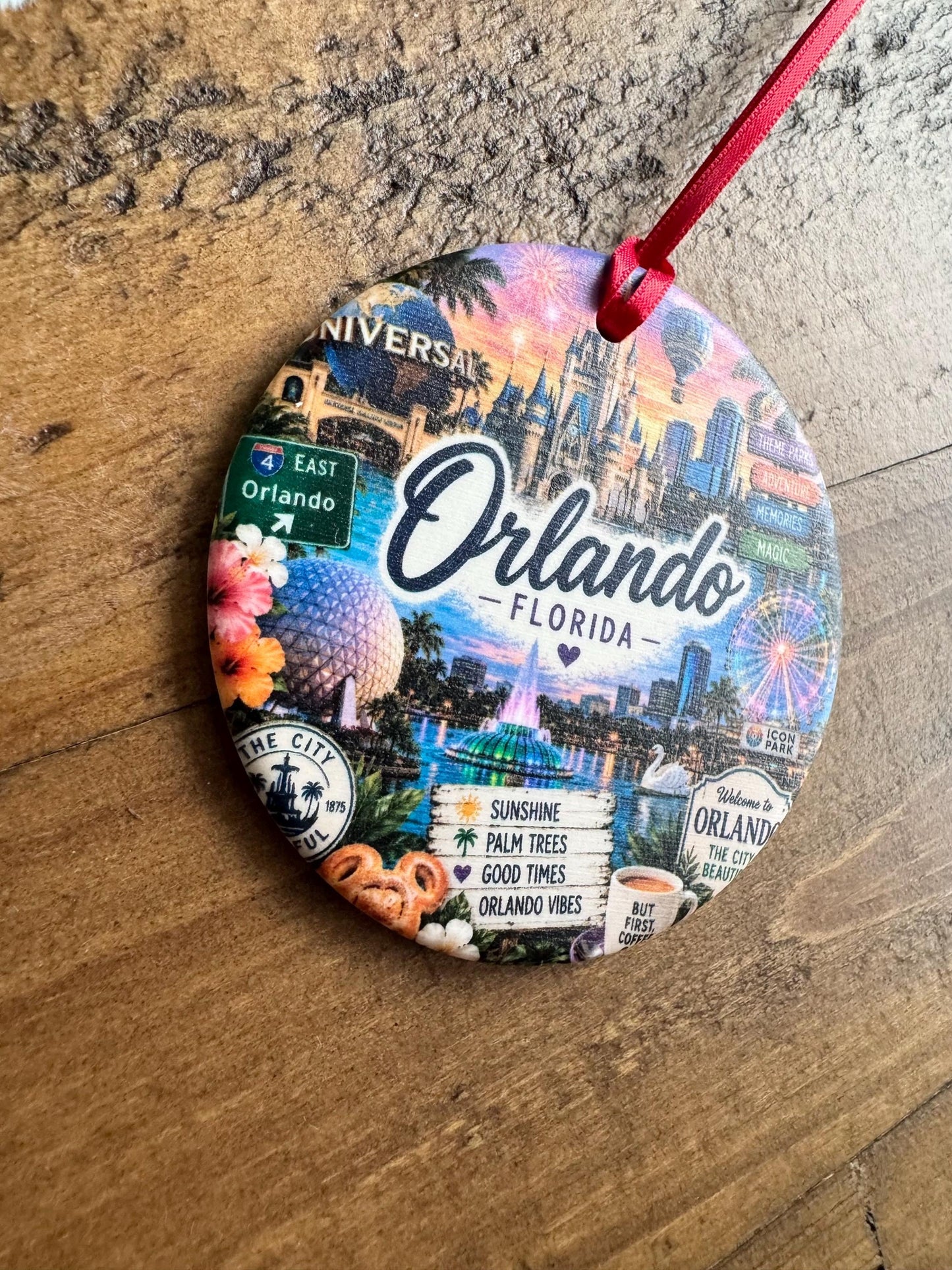Orlando Ornament, Colorful Florida Christmas Ornament, Orlando Landmarks Souvenir, Theme Park Vacation Keepsake