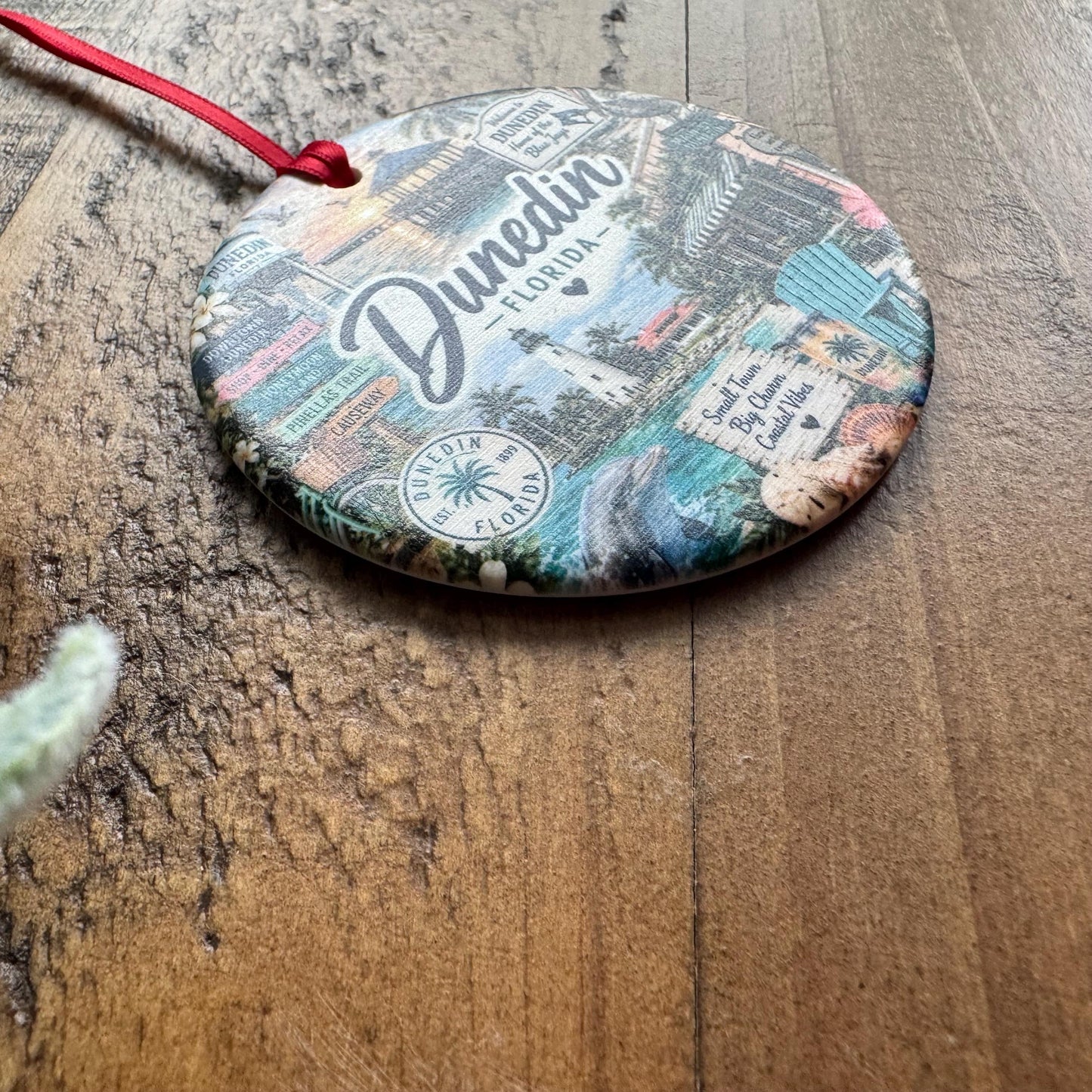 Dunedin Florida Ornament, Colorful Dunedin Landmarks Christmas Ornament, Coastal City Souvenir, Personalized Florida Keepsake