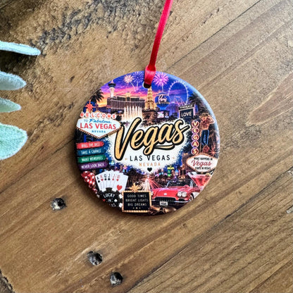 Las Vegas Ornament, Colorful Vegas Landmarks Christmas Ornament, Nevada Travel Souvenir, Personalized City Keepsake