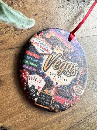 Las Vegas Ornament, Colorful Vegas Landmarks Christmas Ornament, Nevada Travel Souvenir, Personalized City Keepsake