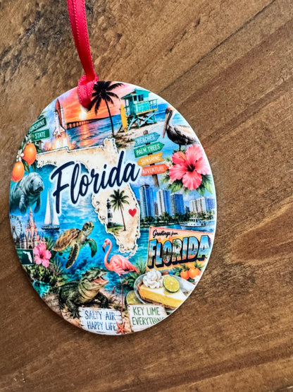 Florida Ornament, Colorful Florida Landmarks Christmas Ornament, Sunshine State Souvenir, Personalized Vacation Keepsake