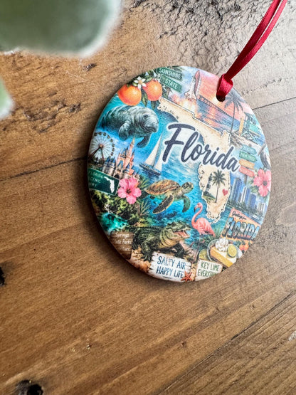 Florida Ornament, Colorful Florida Landmarks Christmas Ornament, Sunshine State Souvenir, Personalized Vacation Keepsake