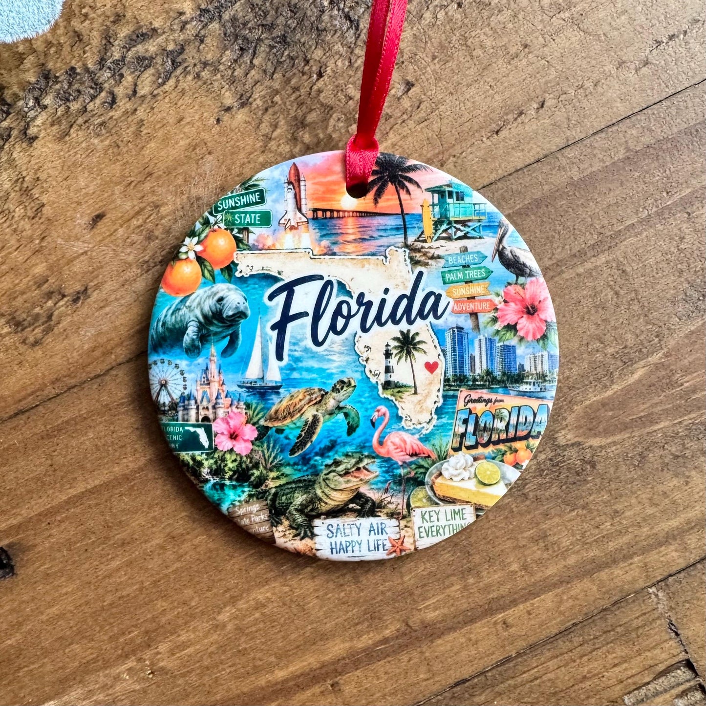 Florida Ornament, Colorful Florida Landmarks Christmas Ornament, Sunshine State Souvenir, Personalized Vacation Keepsake