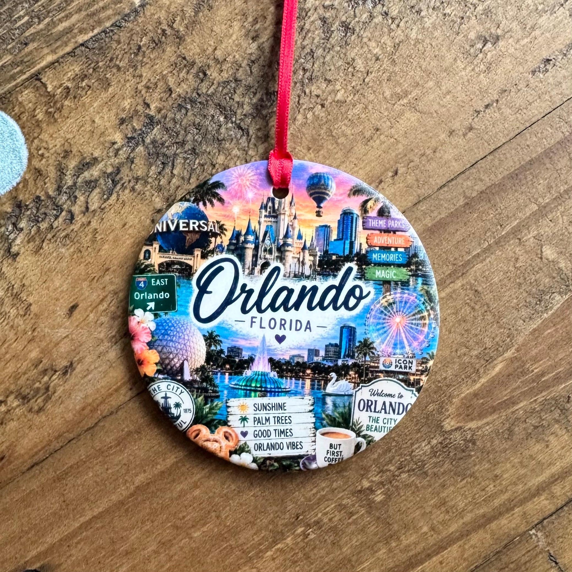 Orlando Ornament, Colorful Florida Christmas Ornament, Orlando Landmarks Souvenir, Theme Park Vacation Keepsake