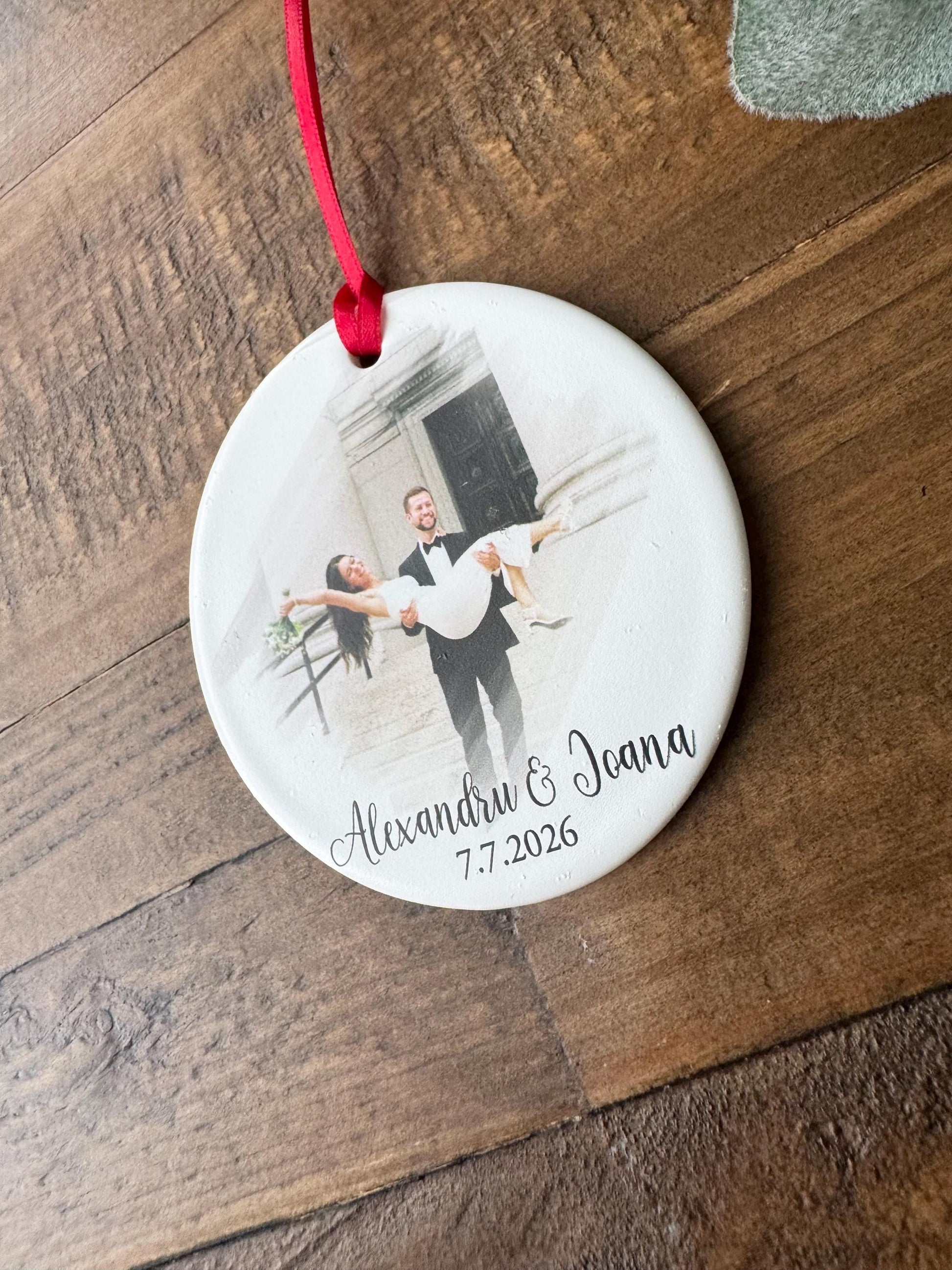 Custom Wedding Photo Ornament, Personalized Ceramic Marriage Keepsake, Bridal Shower Couple Gift
