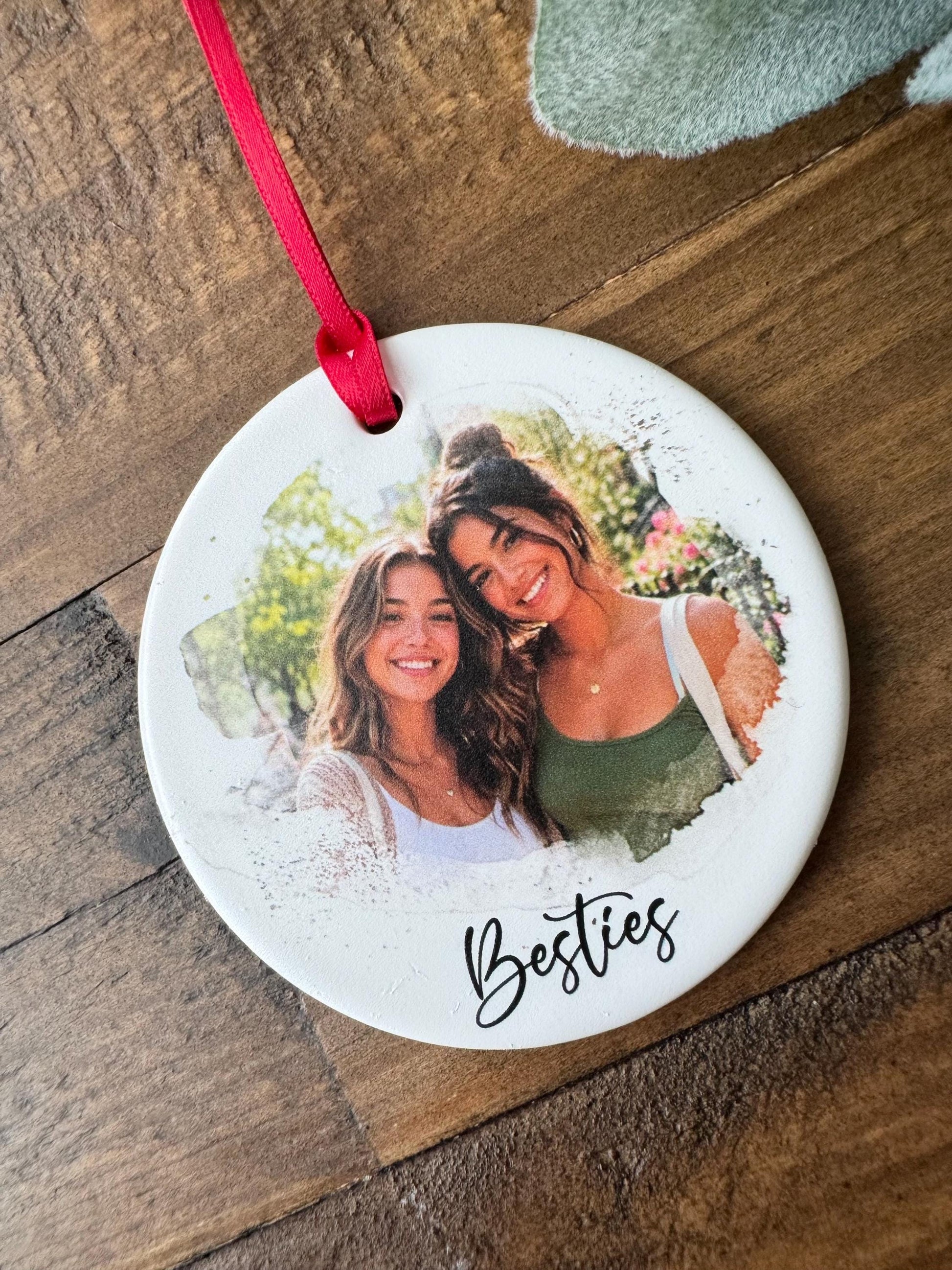 Personalized Best Friend Photo Ornament, Custom Ceramic Besties Christmas Keepsake, Friendship Gift